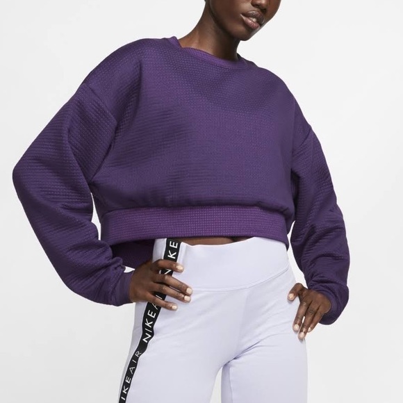 New NIKE SPORTSWEAR CITY READY Purple FLEECE CREW crop top - Picture 3 of 6